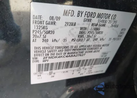 2010 Ford Edge Limited z USA, uszkodzony, nr VIN 2FMDK4KC4ABA27627